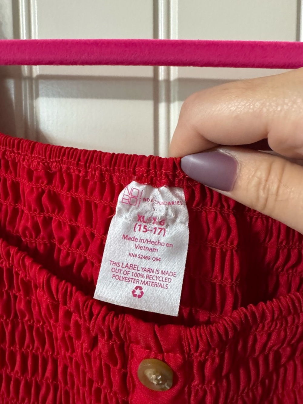 3/for $15 🍒 Red Smocked Puff Sleeve Crop Top Blouse (Womens X-Large) - Picture 5 of 8